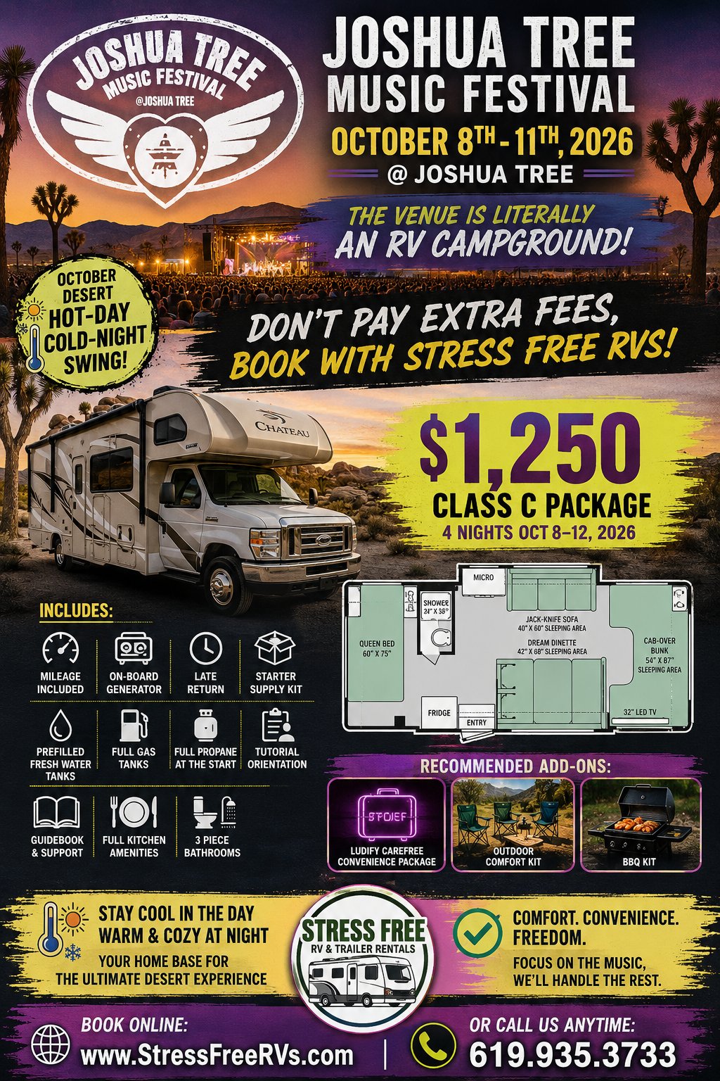 Joshua Tree Music Festival (Fall) 2026 — RV rentals and delivery