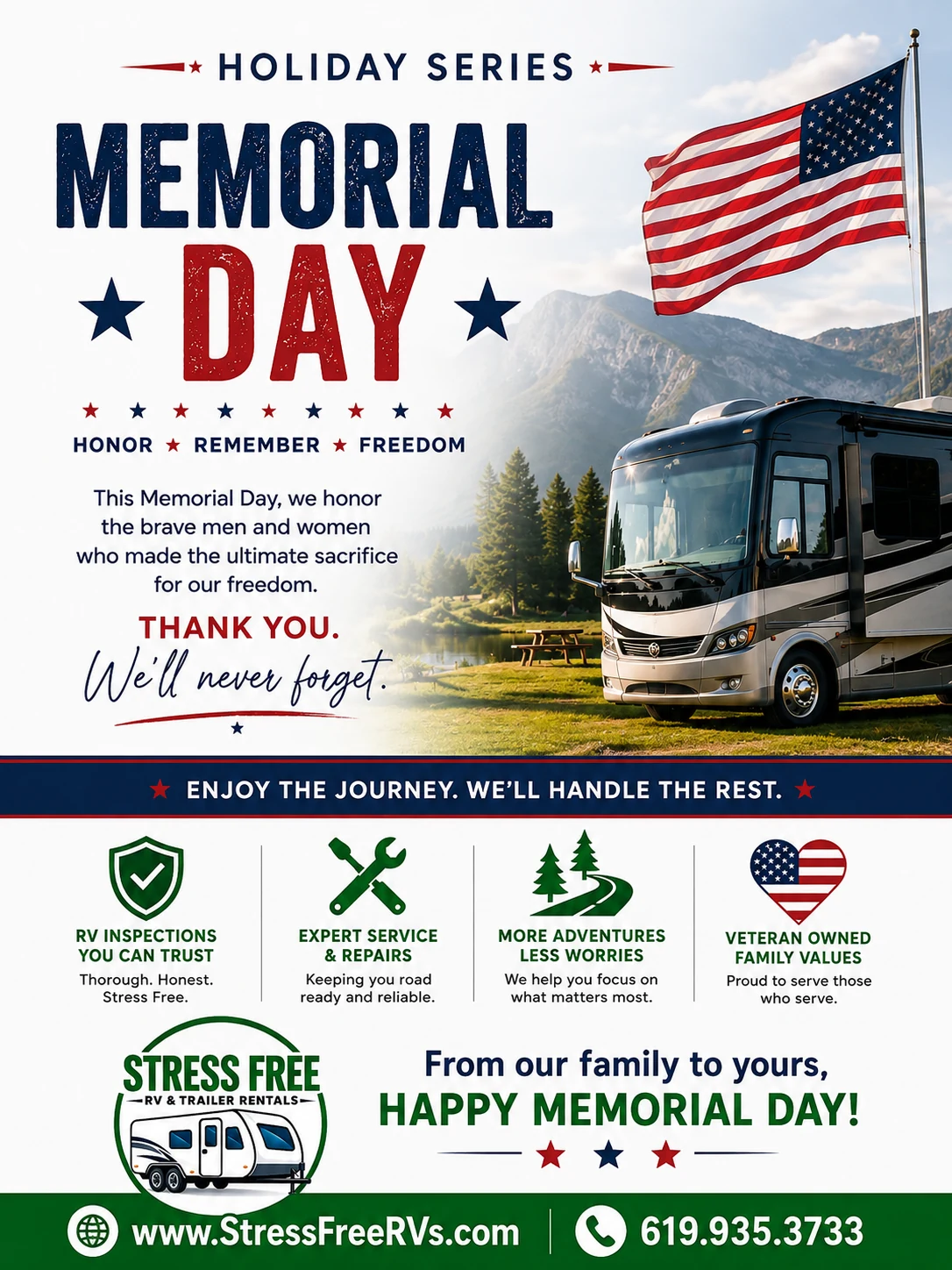 Memorial Day 2026 RV rentals — San Diego